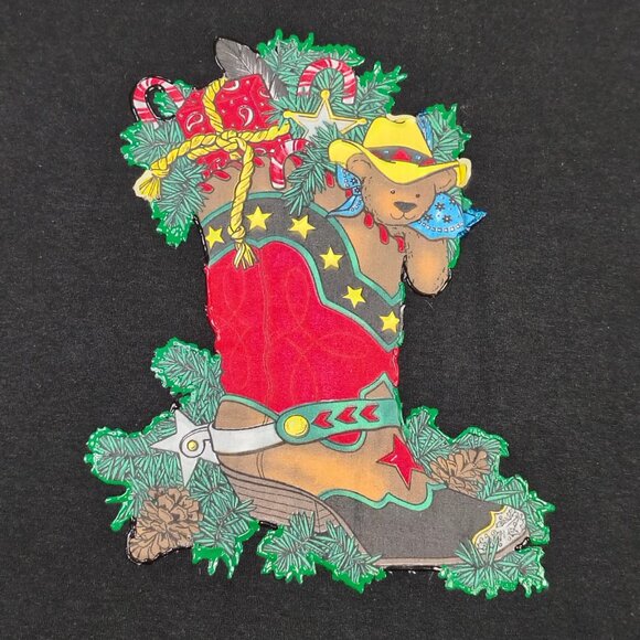 VINTAGE 80s Christmas T-Shirt Size Large Jerzees Single Stitch Handmade Painted - Picture 4 of 11